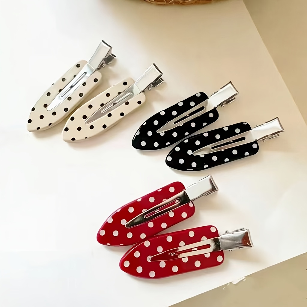 TEMU 6pcs Set: Stylish New High-end Vintage-inspired Small Hair Clips For, Including Polka Dot Edge Clips, Bangs Clips, And Side Hair Clips For