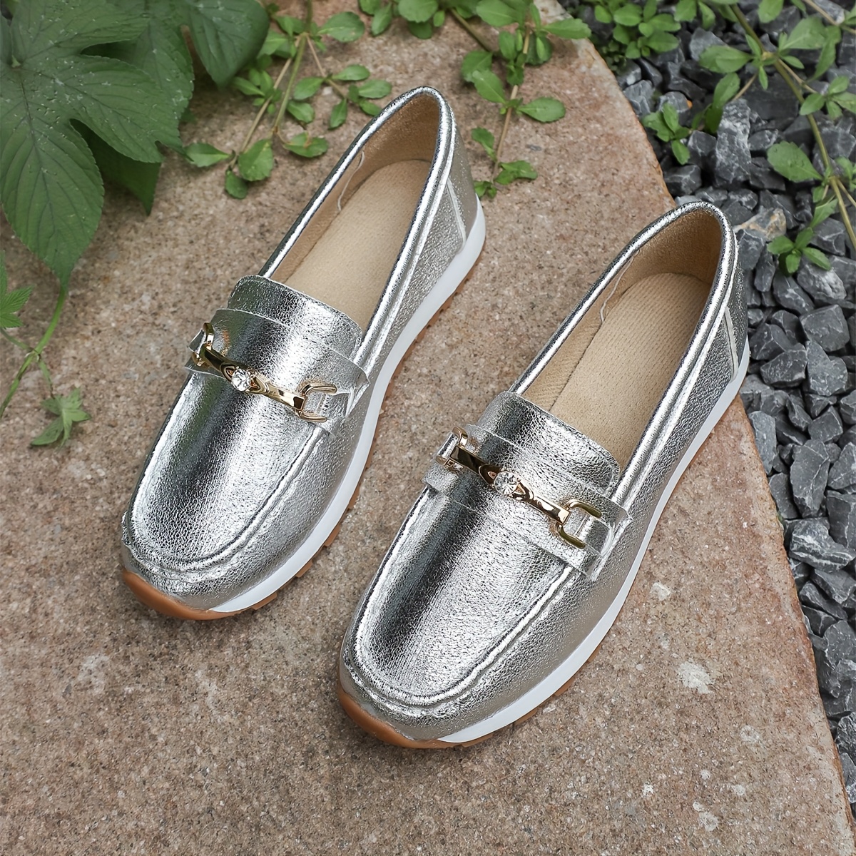 womens elegant slip loafers soft sole decorative metal  display picture 1