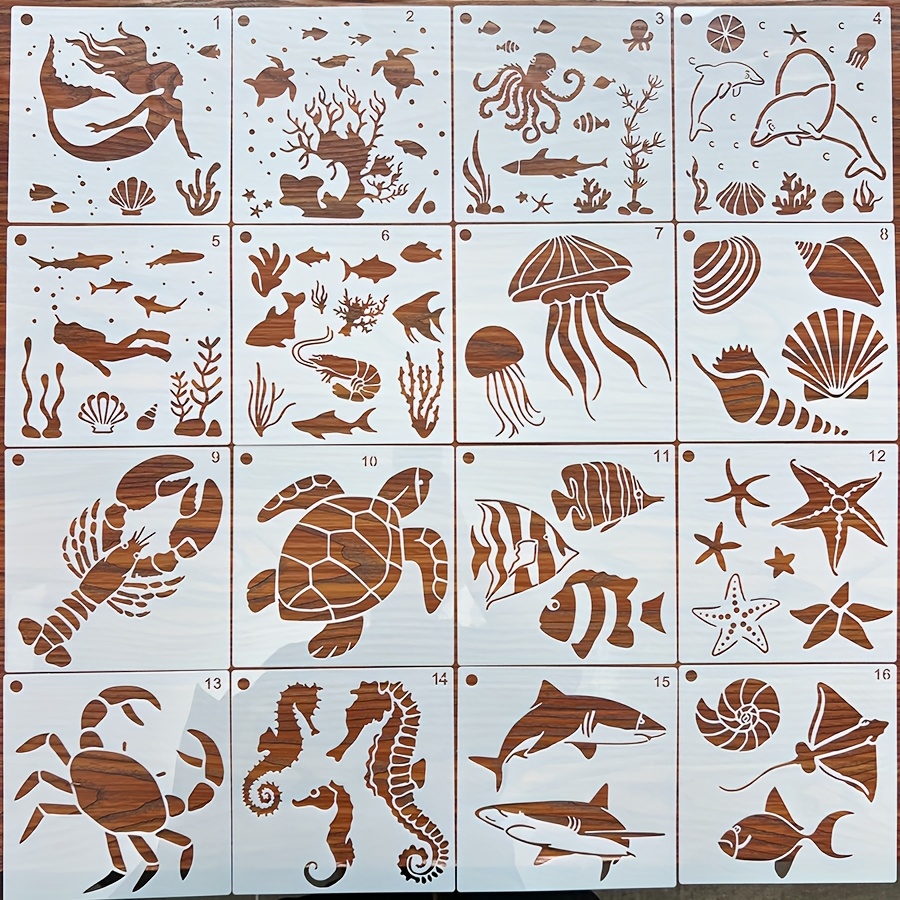 16pcs Set Of Hollow Painting Stencils For Handmade Diy Art And Doodle Assistance Tools