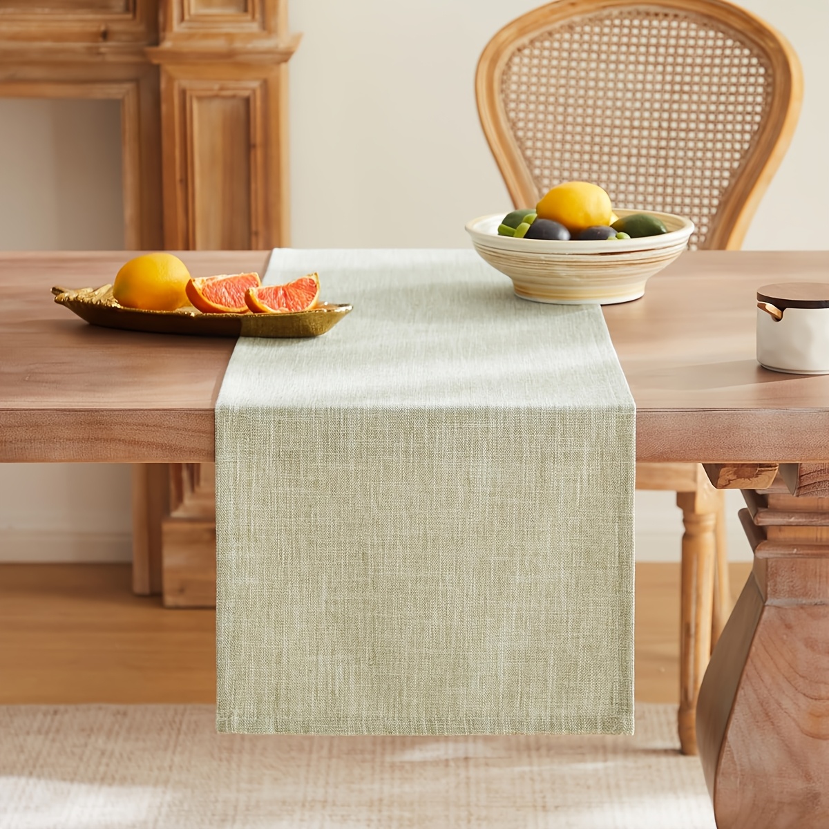 TEMU 1pc Country Style Linen Table Runner, 13x72 Inches Optional Green, Farmhouse Style Gray-green Table Runner, Washable Kitchen Dining Table Decor