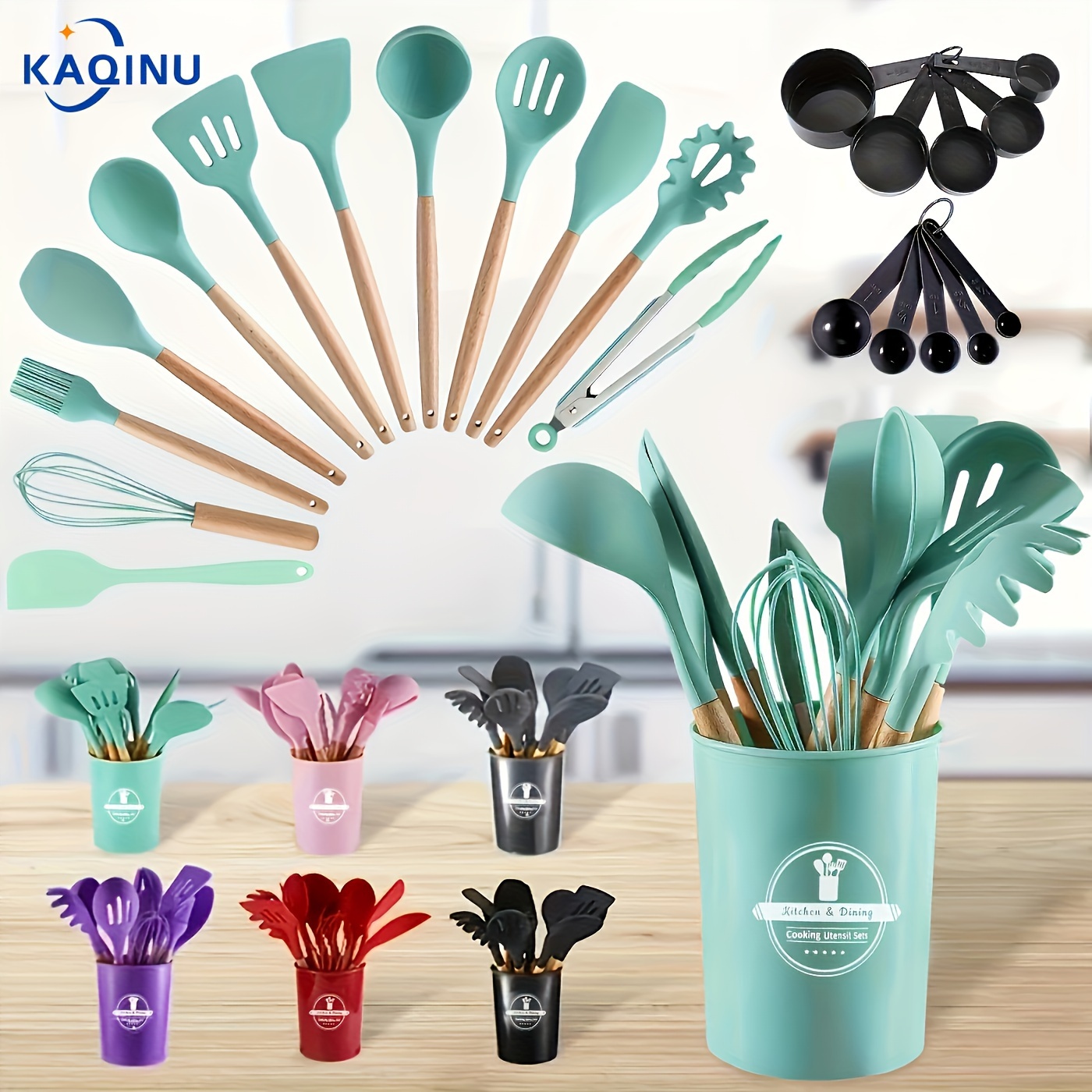 

23pcs/set, Kitchen Cooking Utensils Set, Non-stick Silicone Cooking Kitchen Utensils Spatula Set With Holder, Wooden Handle Silicone Kitchen Gadgets Utensil Set