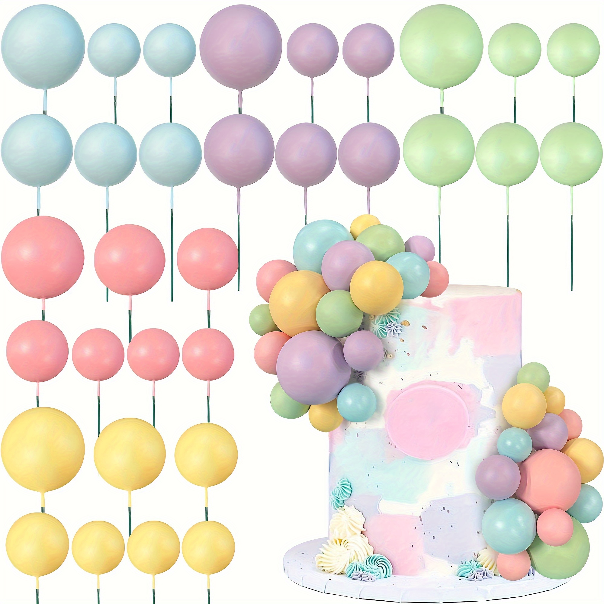 

30 Pcs Plastic Cake Topper Picks - Colorful Pearlized Ball Shaped Toppers For Cupcakes, Birthday, Wedding & Party Decorations, Non-edible, No Electricity Required