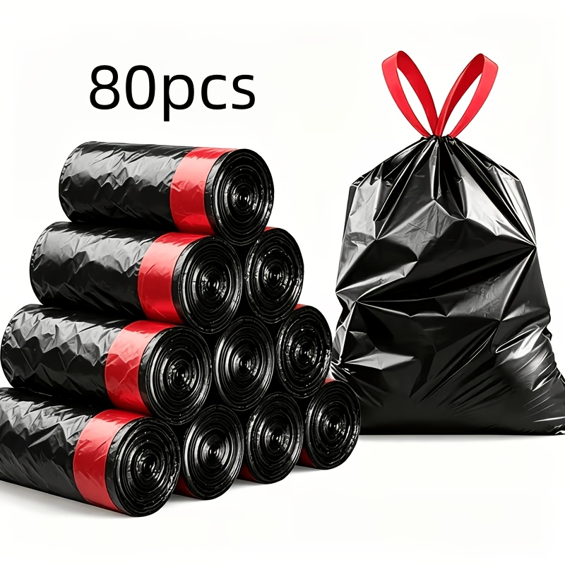 80pcs Extra-thick Leak-proof Drawstring Trash Bags, Heavy-duty & Puncture-resistant, Wet/dry , Universal Tie-top Garbage Bags