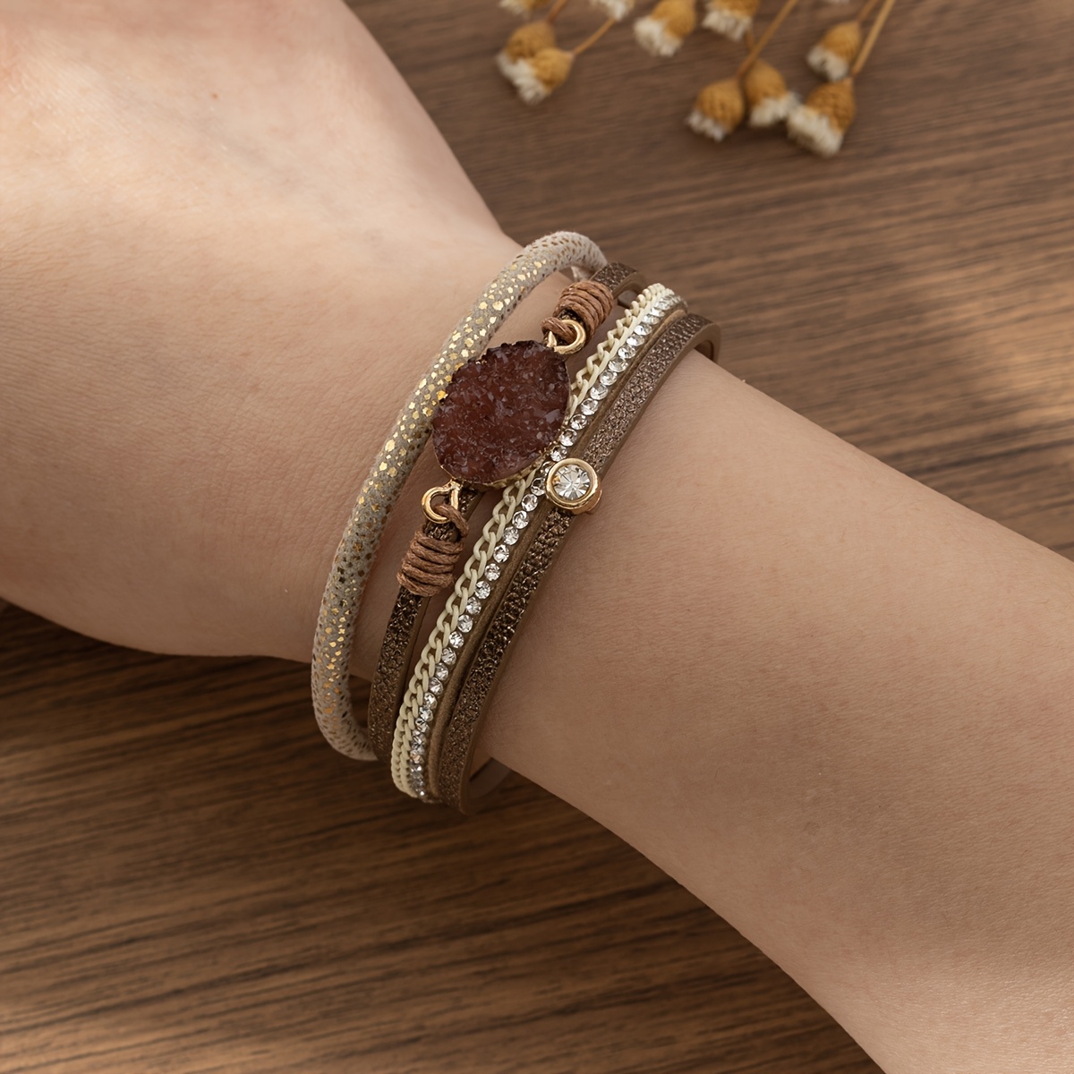 TEMU 1 Bracelet unisexe de style bohème avec résine colorée, cadeau idéal et bijou de la Saint-Valentin pour votre (e)