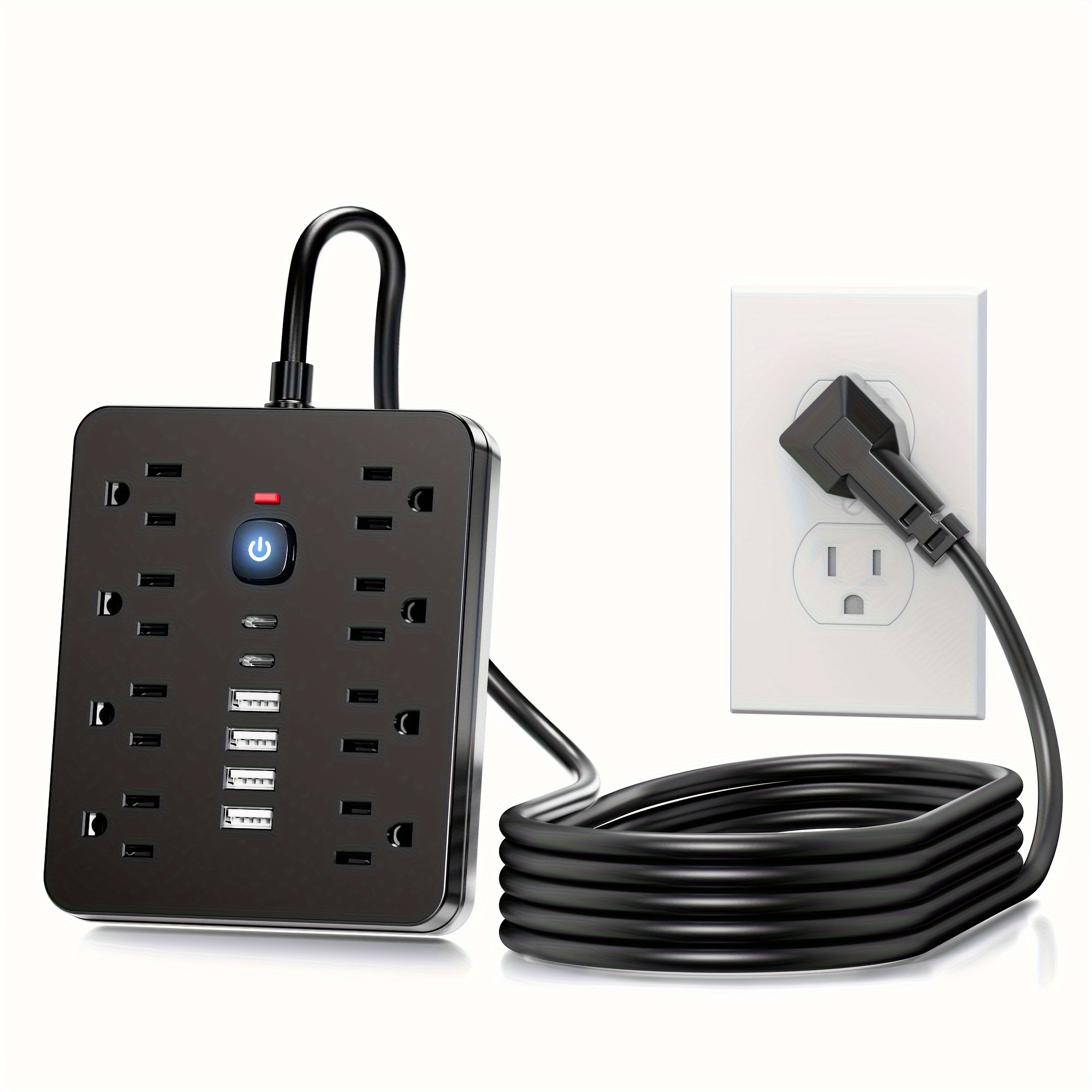 

1 Power Outlet, Protector For , 8 Ac Power Outlets, 6 Usb 2 Usb C, 1 Power Button, Flat Plug, Desktop Charger With Protection, Suitable For Home, Office, Travel, Computer, , 5 Feet And 10 Feet