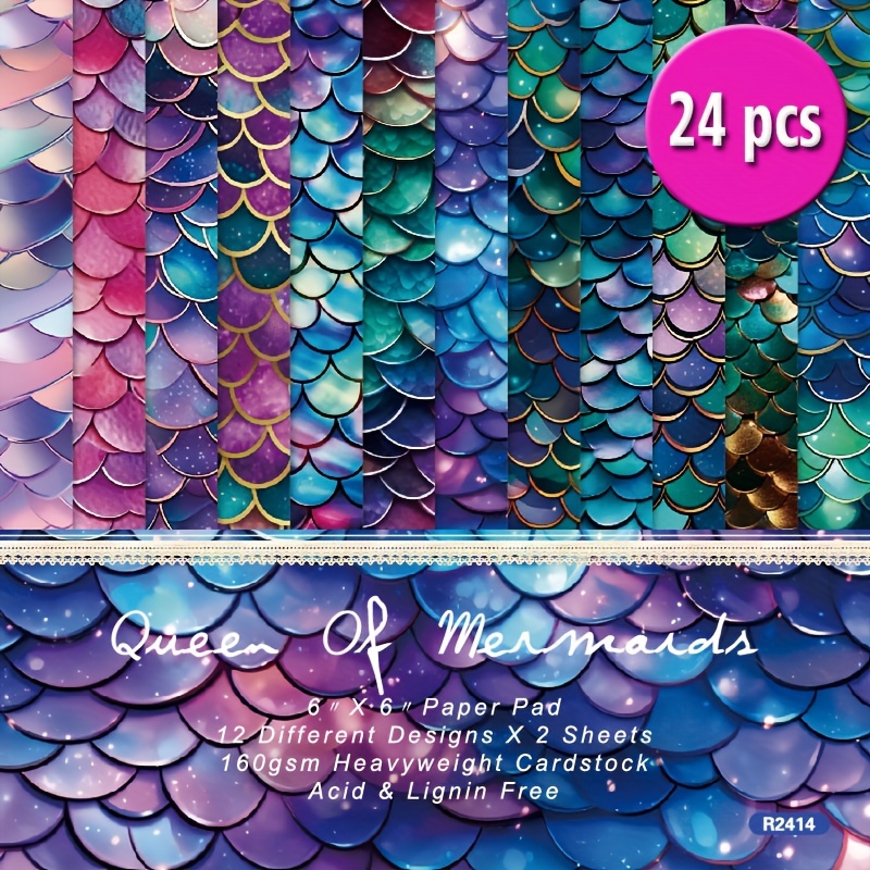 

24-piece Mermaid Wonderland Scrapbook Paper Set, 6x6 Inch Single-sided Decorative Craft Sheets For Diy Projects, Journaling, Gift Wrapping & Album Art