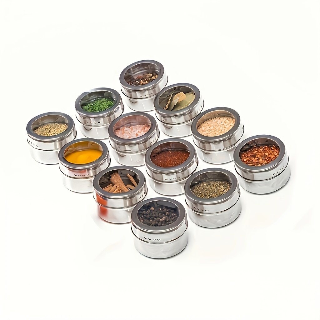 E-shop 12er Set Magnetische Gewürzbehälter, Haushalts-Gewürzgläser, Kreative Schüttel-Box aus Edelstahl für Salz und Pfeffer,