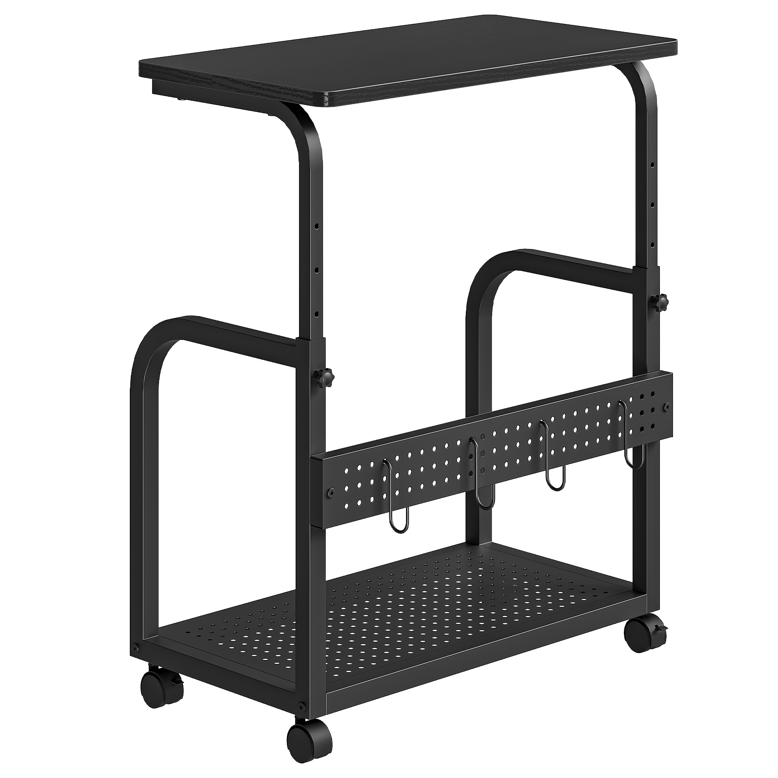 Adjustable Rolling Computer Tower Cart, Stand With Pegboard Accessory Hooks, Multi Layer Equipment Trolley For Desktop Printer Office Supplies