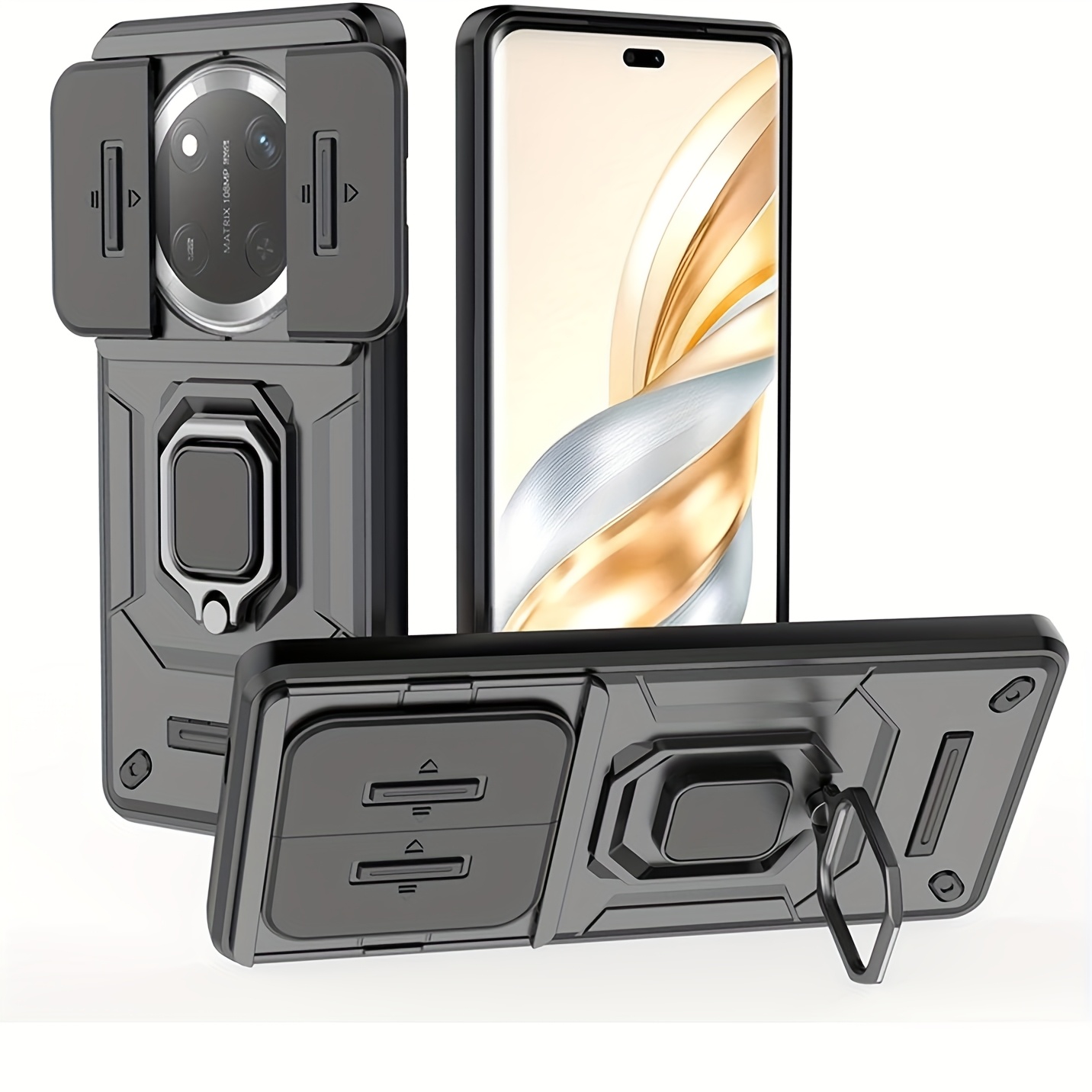 TEMU Phone Case: Compatible With Honor Lite 5g/ X9c 5g Phone Case, Sliding Lens, Protection [built-in Stand], Magnetic Frame, Heavy-duty Tpu+