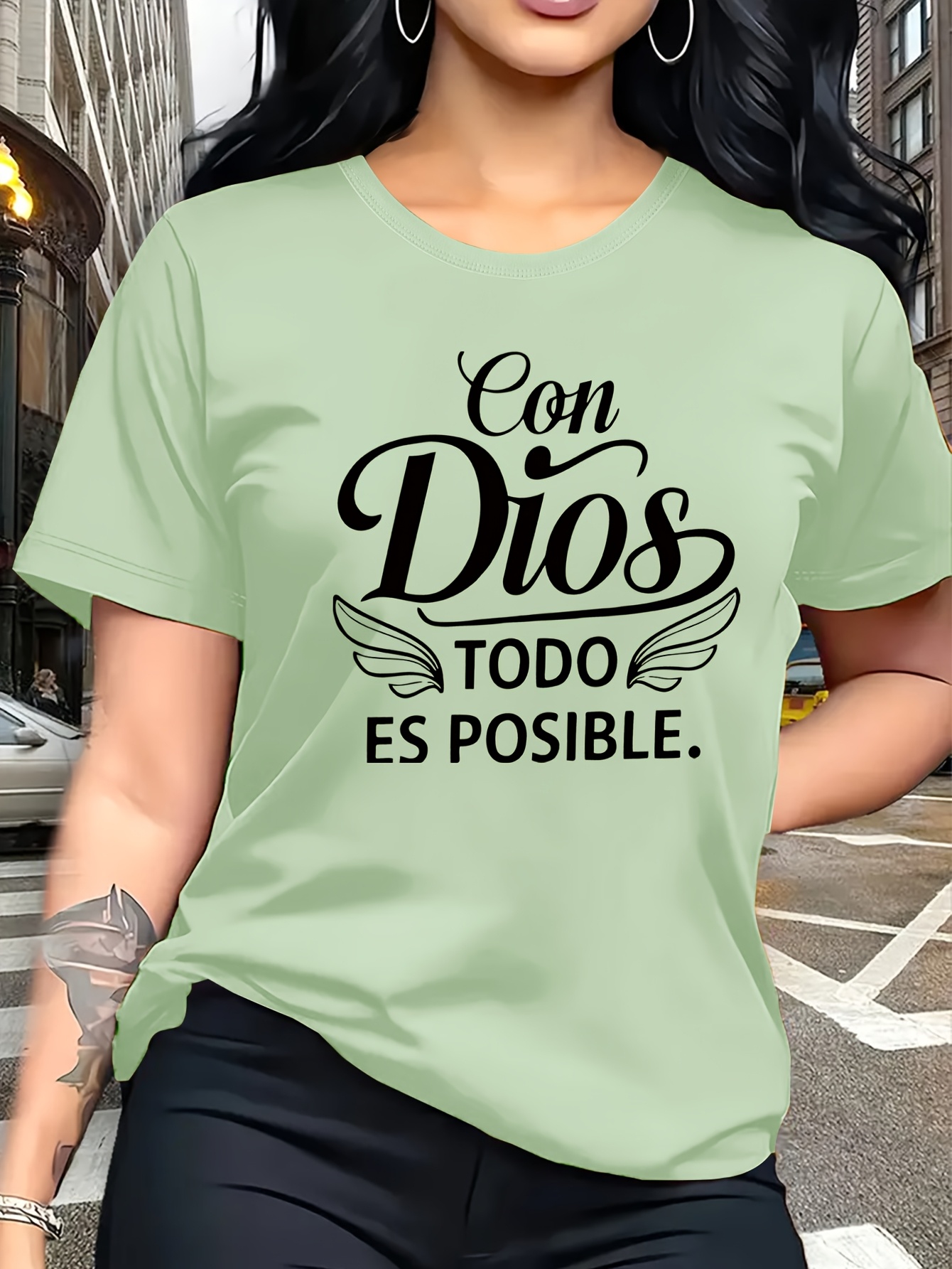 classic religious inspirational   featuring the spanish       letter print in a trendy fashionable style this simple round neck casual and versatile short sleeve womens t shirt is suitable for leisure