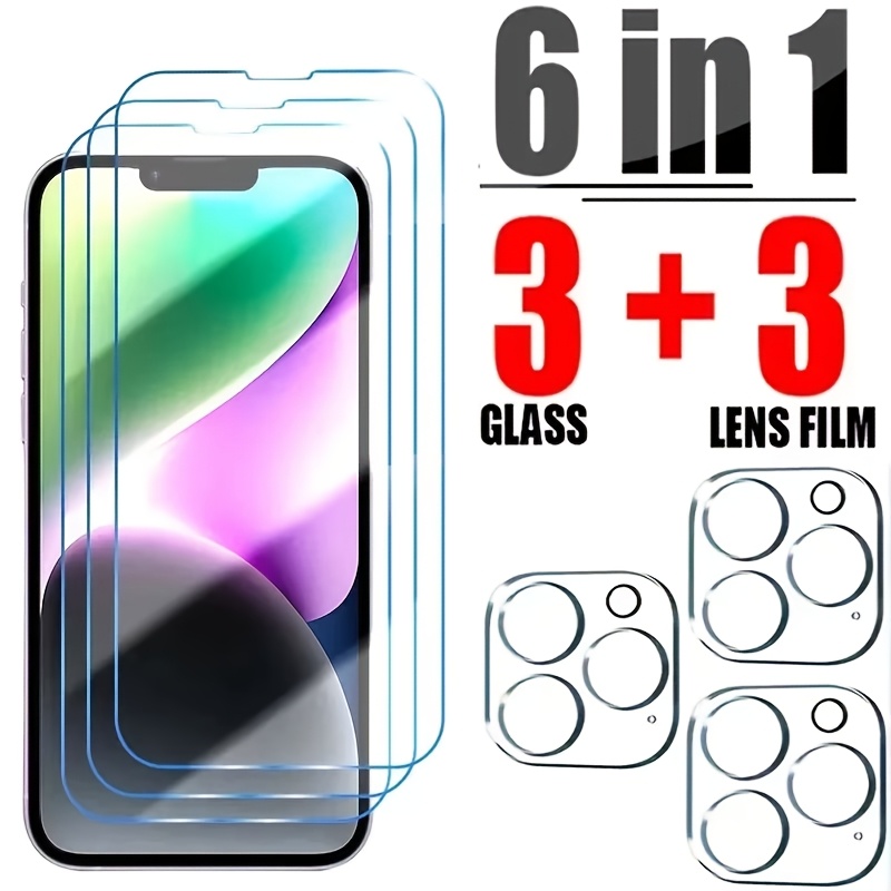 

6pcs pour iPhone 11/12/13/14/15/16 Pro Max Spécial 3pcs protecteur d'écran en verre trempé et 3pcs ensemble de protection d'objectif de caméra - transparent, couverture complète, mat à l'huile