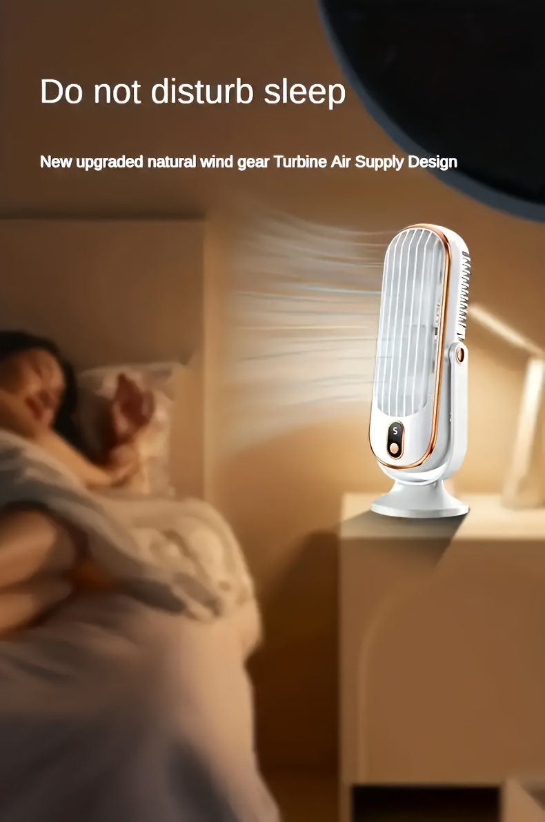 Portable Air Conditioner Fan with 720° Oscillation, Dual Motor Personal Air Cooler, 1200mAh USB Rechargeable Lithium Battery, 5-Speed Desk Fan for Office, Travel, Camping, RV - Reusable Mature Style Hand Fan details 0