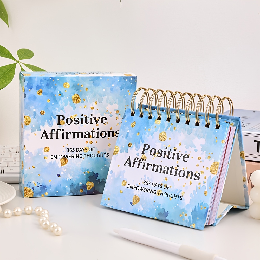 Image of 365 Days Undated Positive Affirmations Desk Calendar, Texture Inspirational Quotes With Colorful Inner Pages, Standing For School Home Office Decor, Birthday Christmas Gift