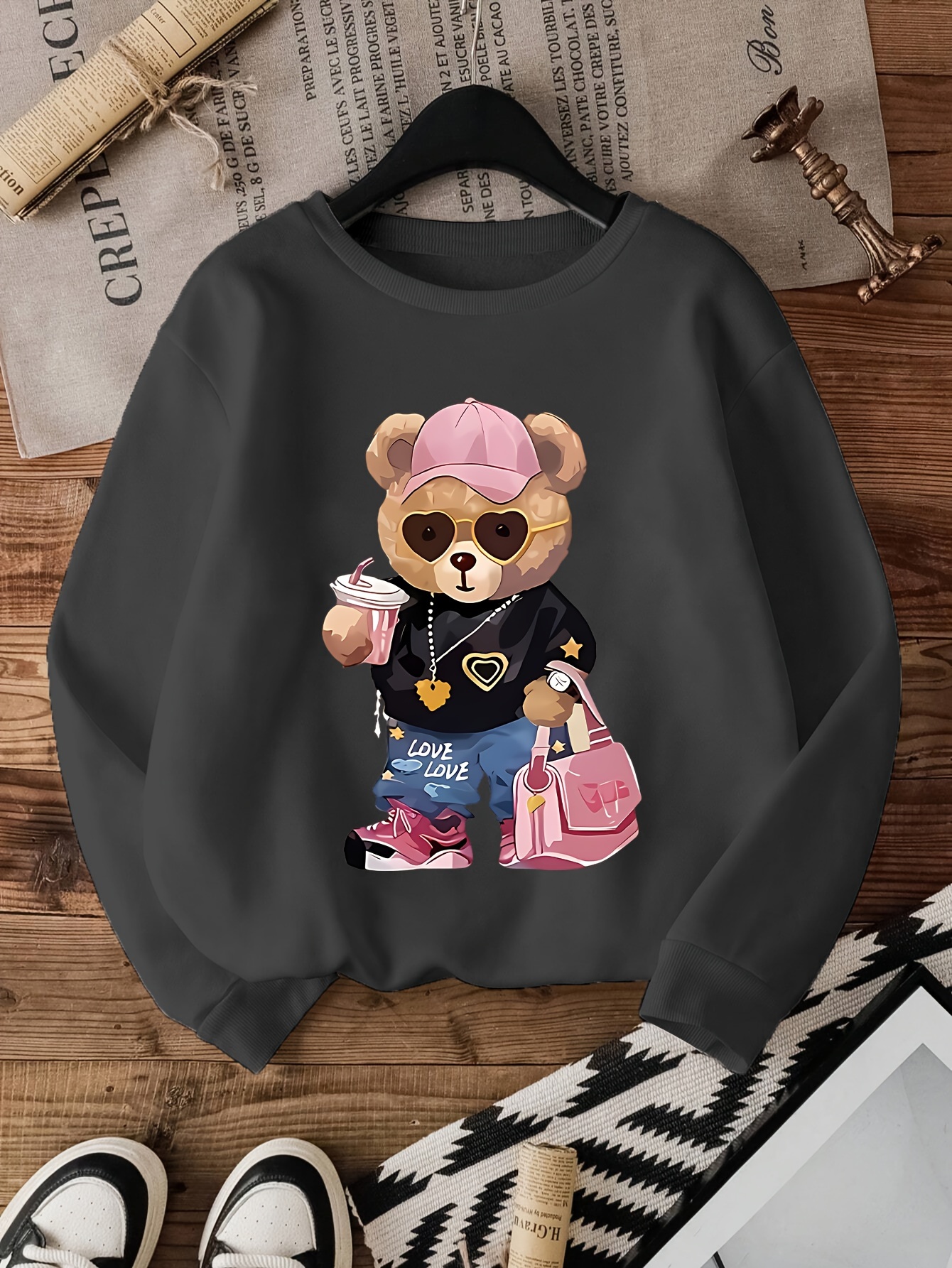 girls' fashion teddy bear long sleeve pullover Temu Oman