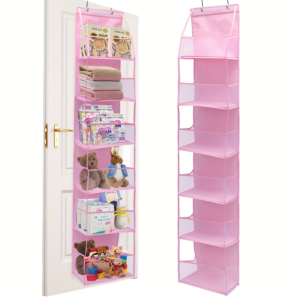 

6-tier Pink Mesh Over-the-door Organizer - Hanging Storage Shelf For Living Room & Bedroom