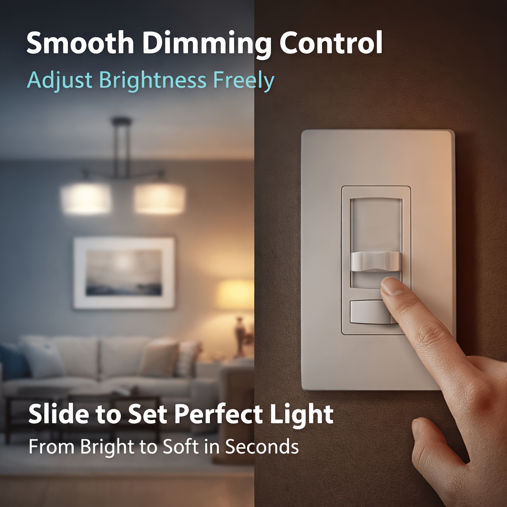   600w   switch single pole no neutral needed works with led cfl incandescent halogen bulbs smooth slide dimming with separate on off switch white