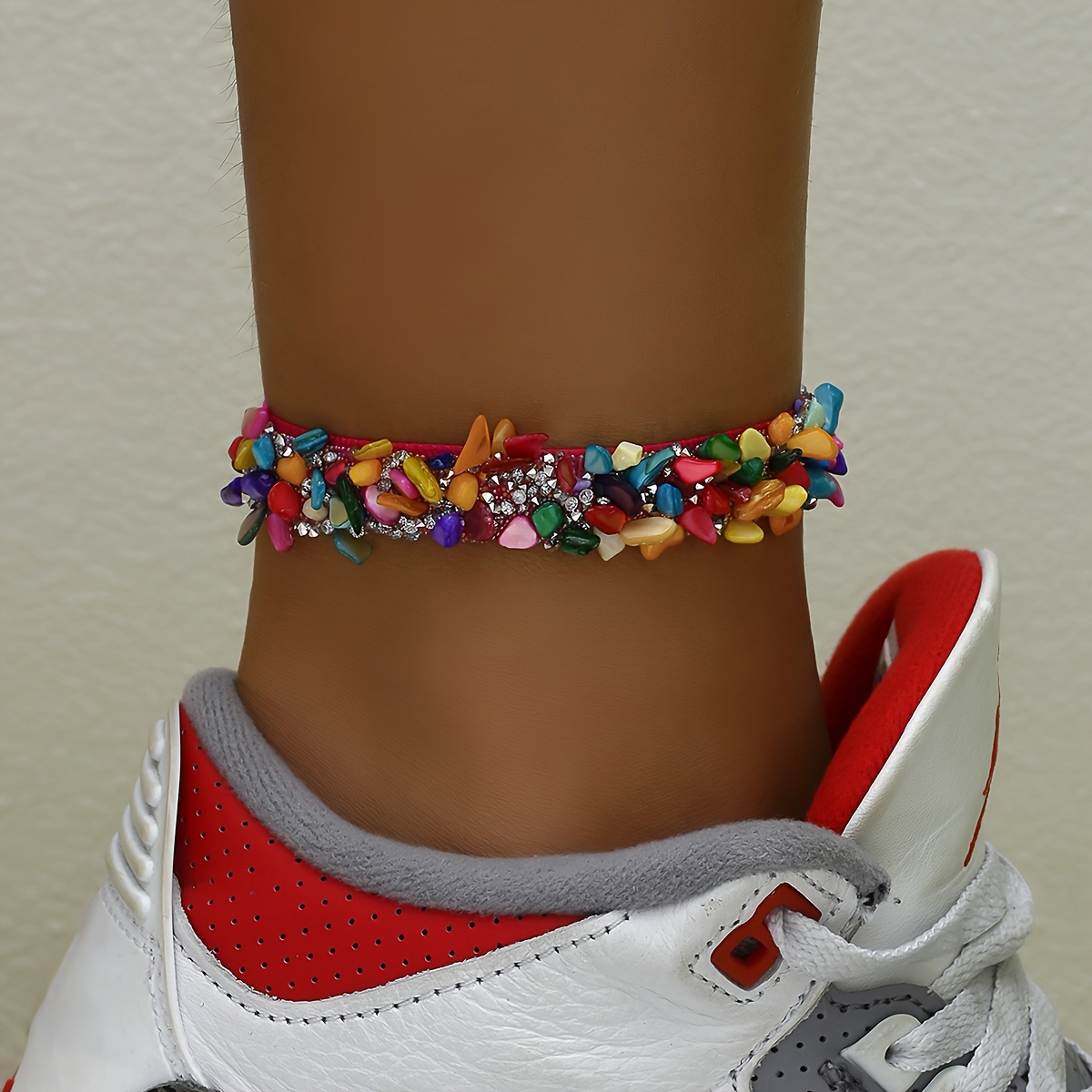 

Colorful Natural Stone & Shell With Rhinestones, Bohemian Style Women's Ankle Bracelet For Summer Vacation & Holiday Parties