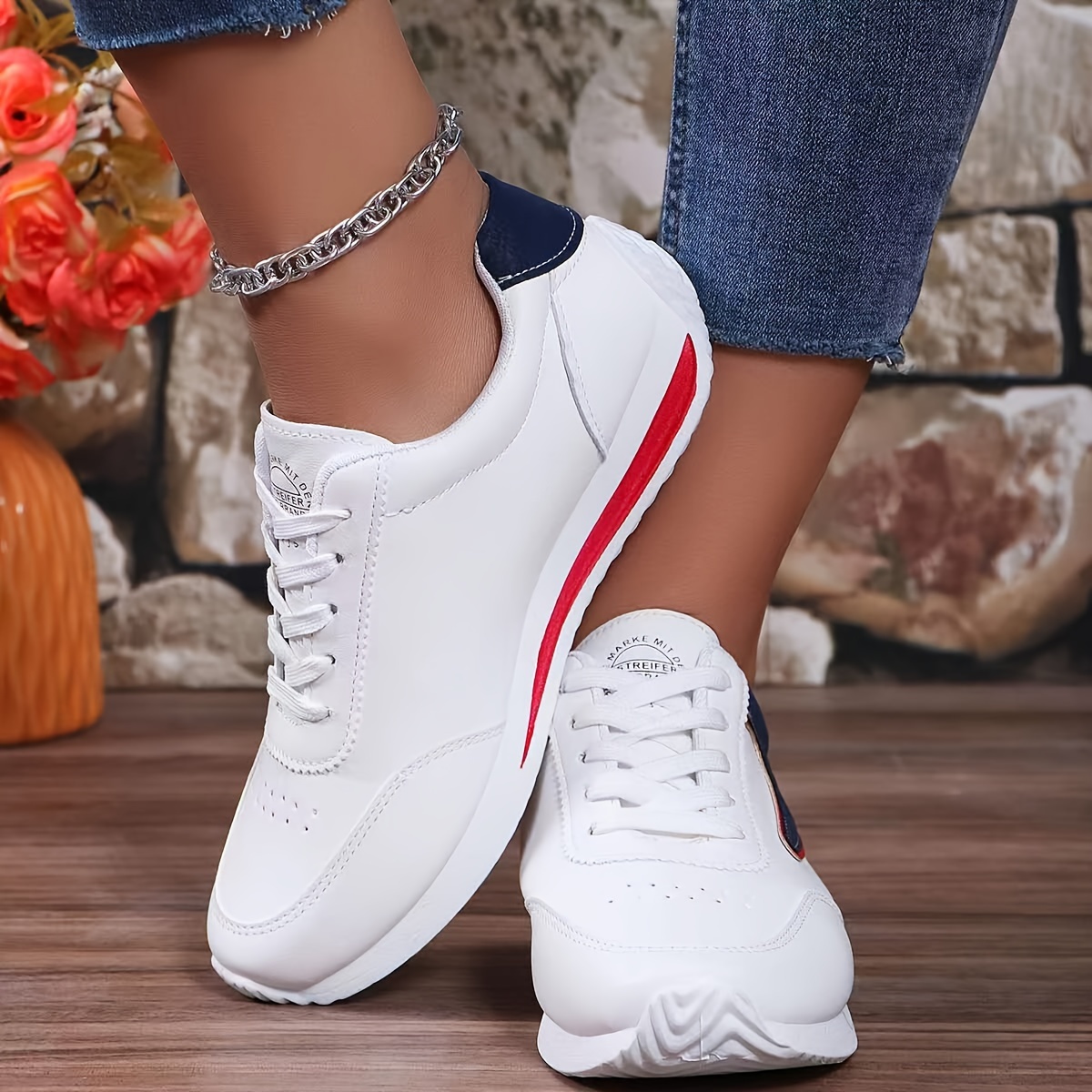 

Women's Casual Lace Up Sneakers, Platform Soft Sole Preppy Walking Shoes, Wear-resistant Comfort Shoes