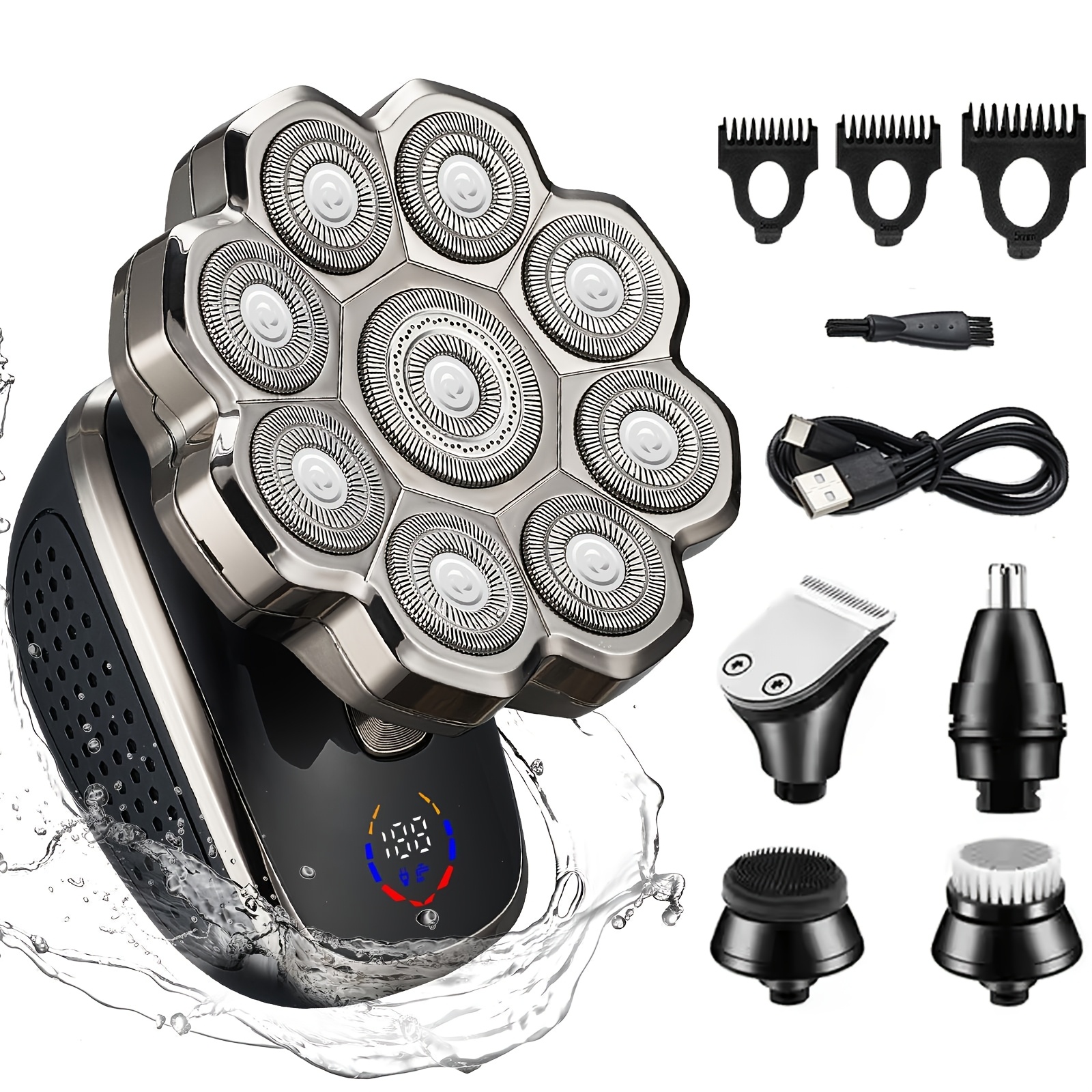TEMU Upgraded 5 In 1 Bald Shaving Barber, Electric Shaver, Designed For Bald Men, Kit, Usb Charging, Ipx5, Wet And Dry Shaving, Suitable For , A Good