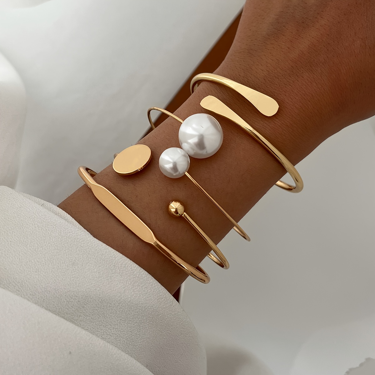 4pcs Set Smooth Iron Hoop Open Bangle Set, Elegant Simple Sexy Stackable Thin Hoop Versatile Bangle Set, Mother's Day Gift