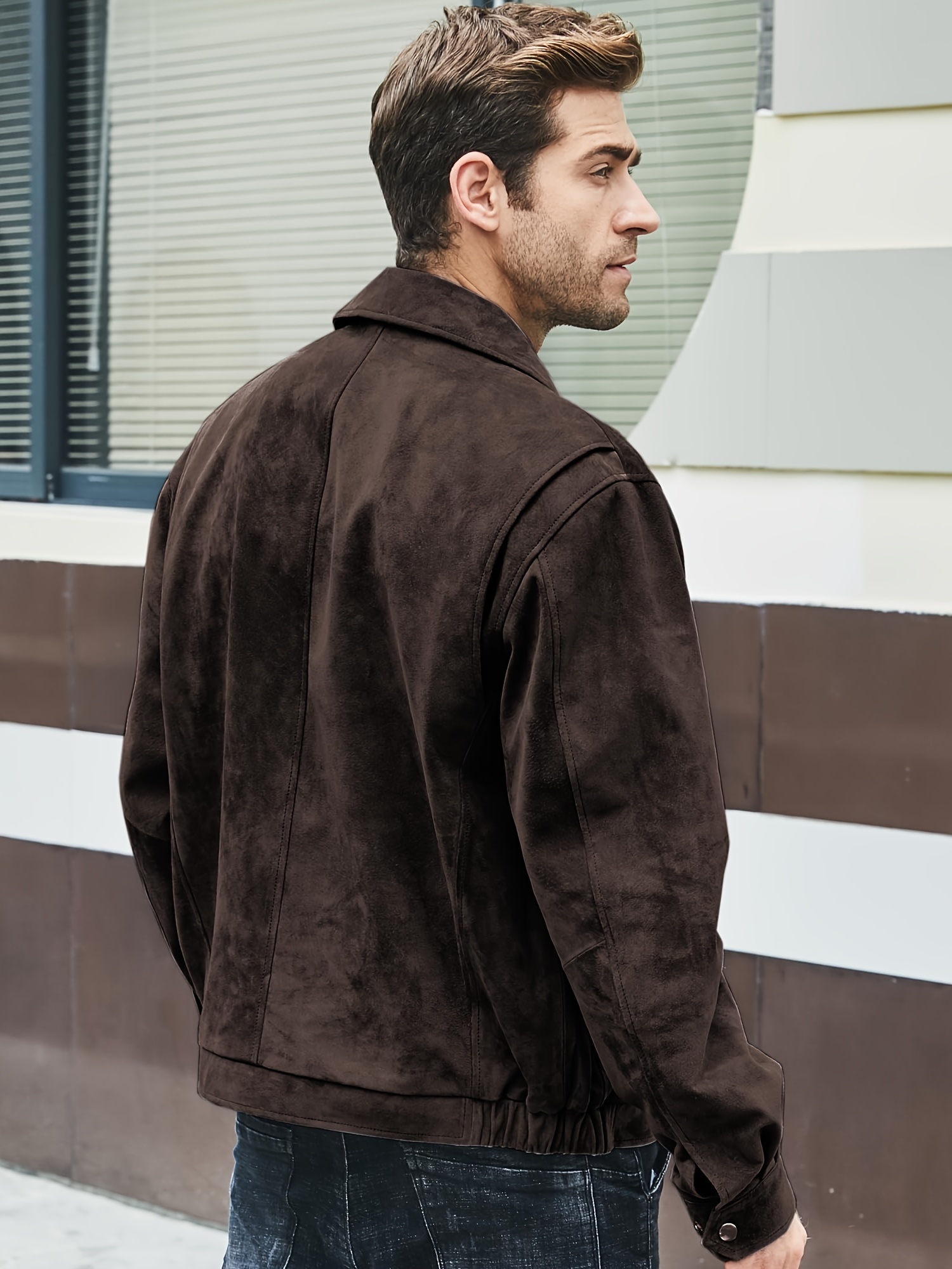 men's casual leather jacket solid color long sleeve - Temu