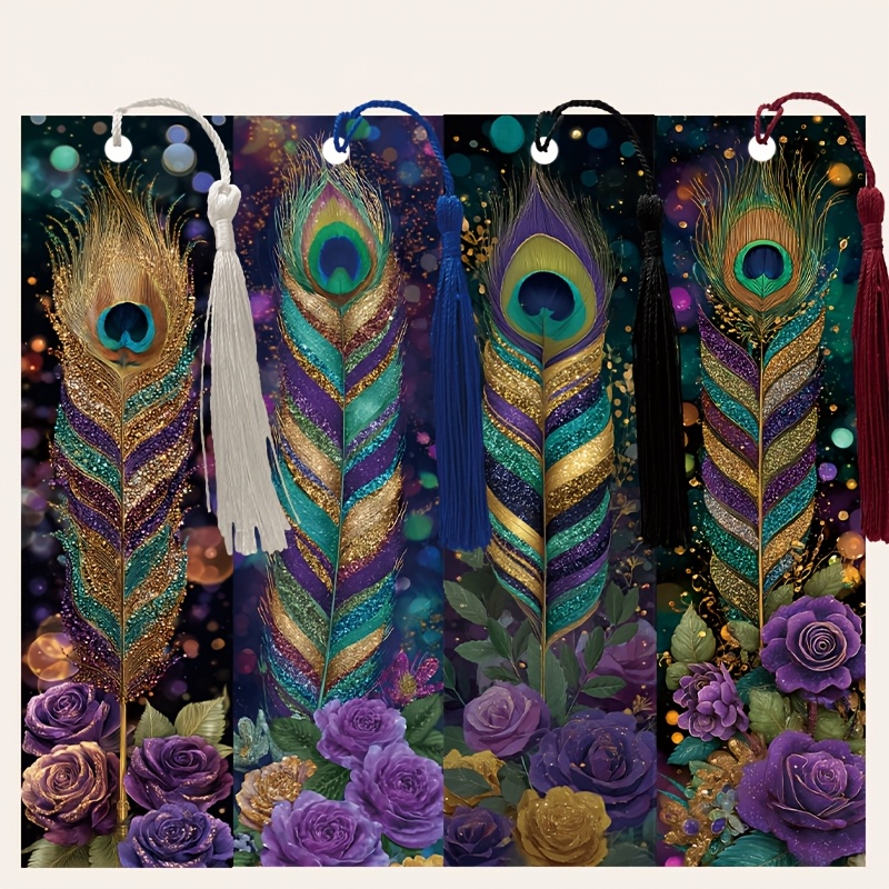 TEMU 4pcs Gilded Theme Tassel Faux Leather Bookmarks, 15cm (5.9in) X 4cm (1.57in) Book Lovers' Bookmarks, Men, Women Bulk Bookmarks, Unique Bookmarks