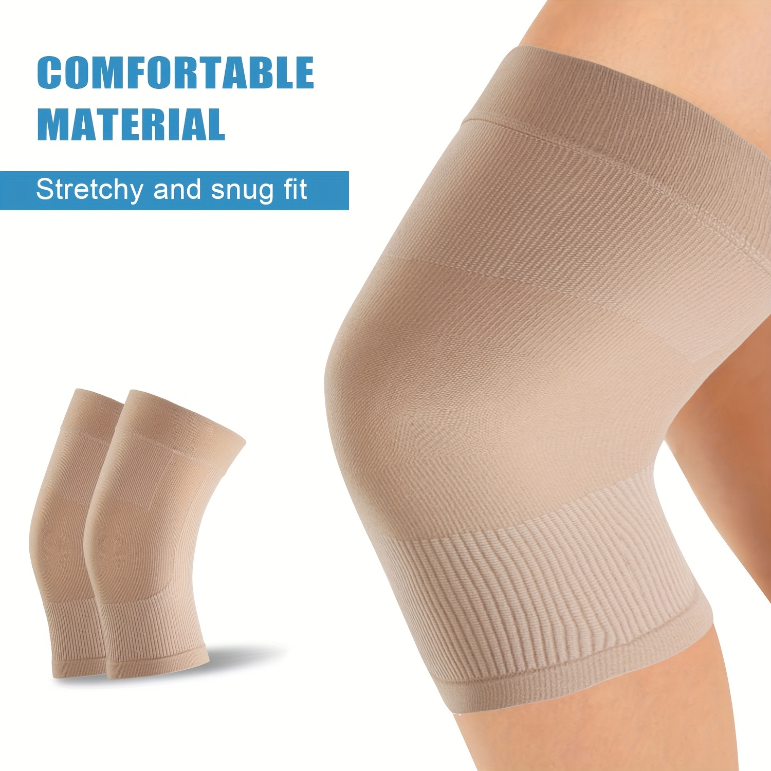 Image of 1 Pair Beige And Black Seamless Knee Braces, Thin Warm Soft Knee Sleeves, Invisible Under Clothing For Daily Use, Compression Leg Sleeves, Tight Fit. For First-time Wearers, We Ordering Up