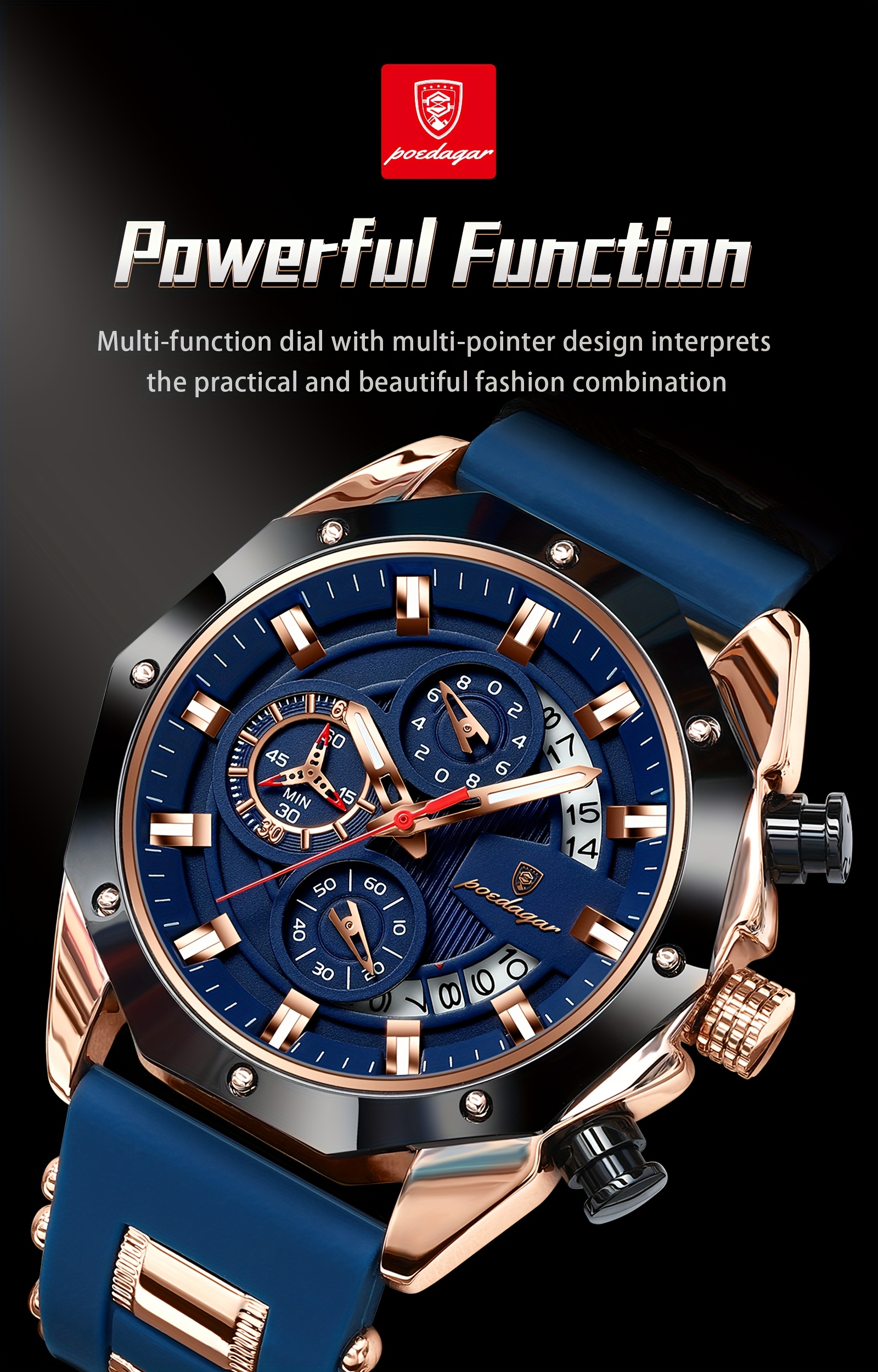 mens stylish blue   watch with date display waterproof nightlight silicone strap elegant business watch for teenagers and adults casual accessory stylish watch silicone strap watch details 3