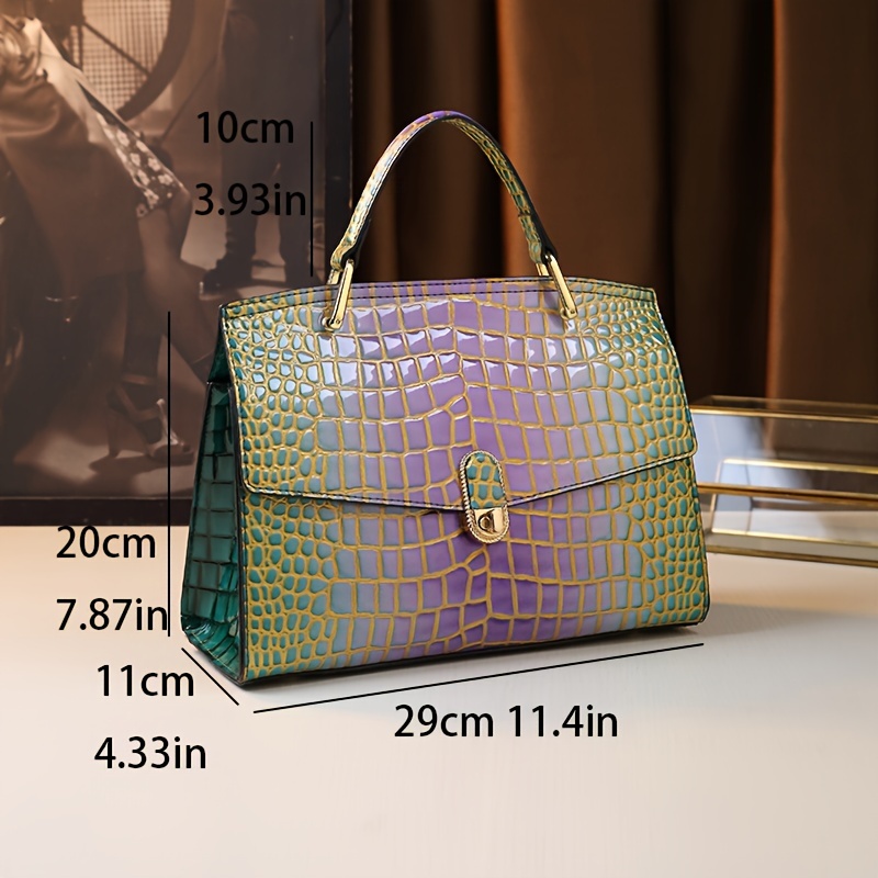 Crocodile Handbag top view with handle