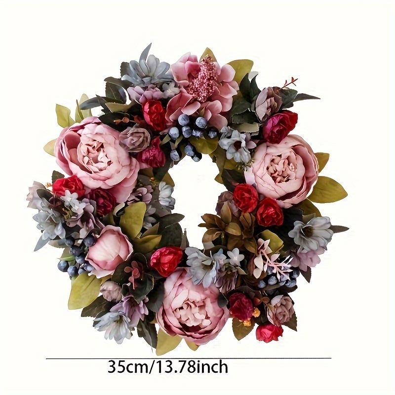 1pc, Vintage Wreath Decoration With Simulated Flowers And Candle Holder, Home Decor, Wedding Anniversary, And Festive Occasions.