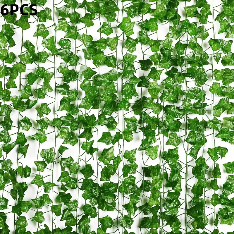 6 Stk. Künstliche Efeugirlande mit realistischen grünen Blättern - 6.0 Meter lange haltbare Plastik-Hängepflanzen für Hochzeiten, Erntedankfest und Heimdekoration