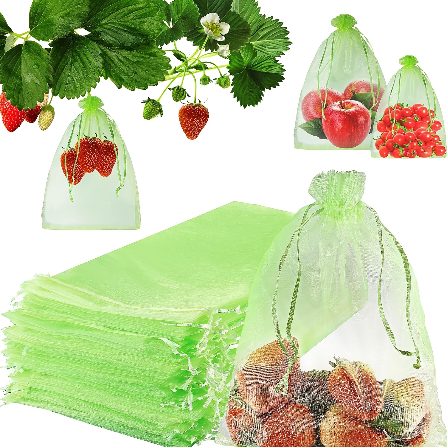 

100pcs Netting Bags With Drawstring - Bird & , Breathable Fruit & Vegetable Covers For Plant Growth Control