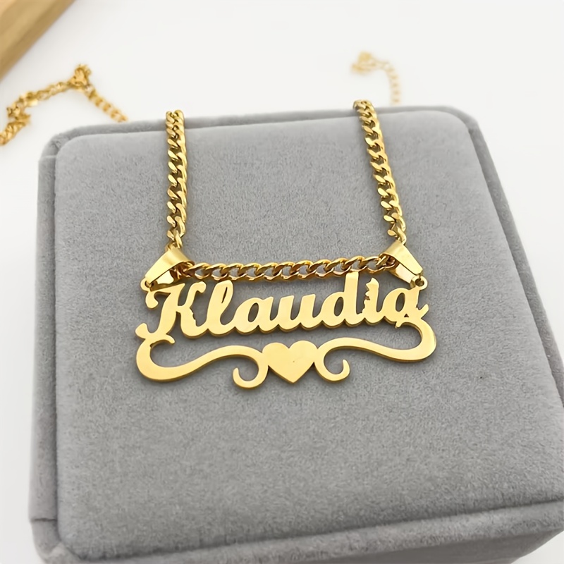 TEMU Custom Name Necklace For Men And Women, 304l 304l 304l 304l Stainless Steel Jewelry, 2-hole Pendant Necklace, Cuban Chain, Personalized Birthday