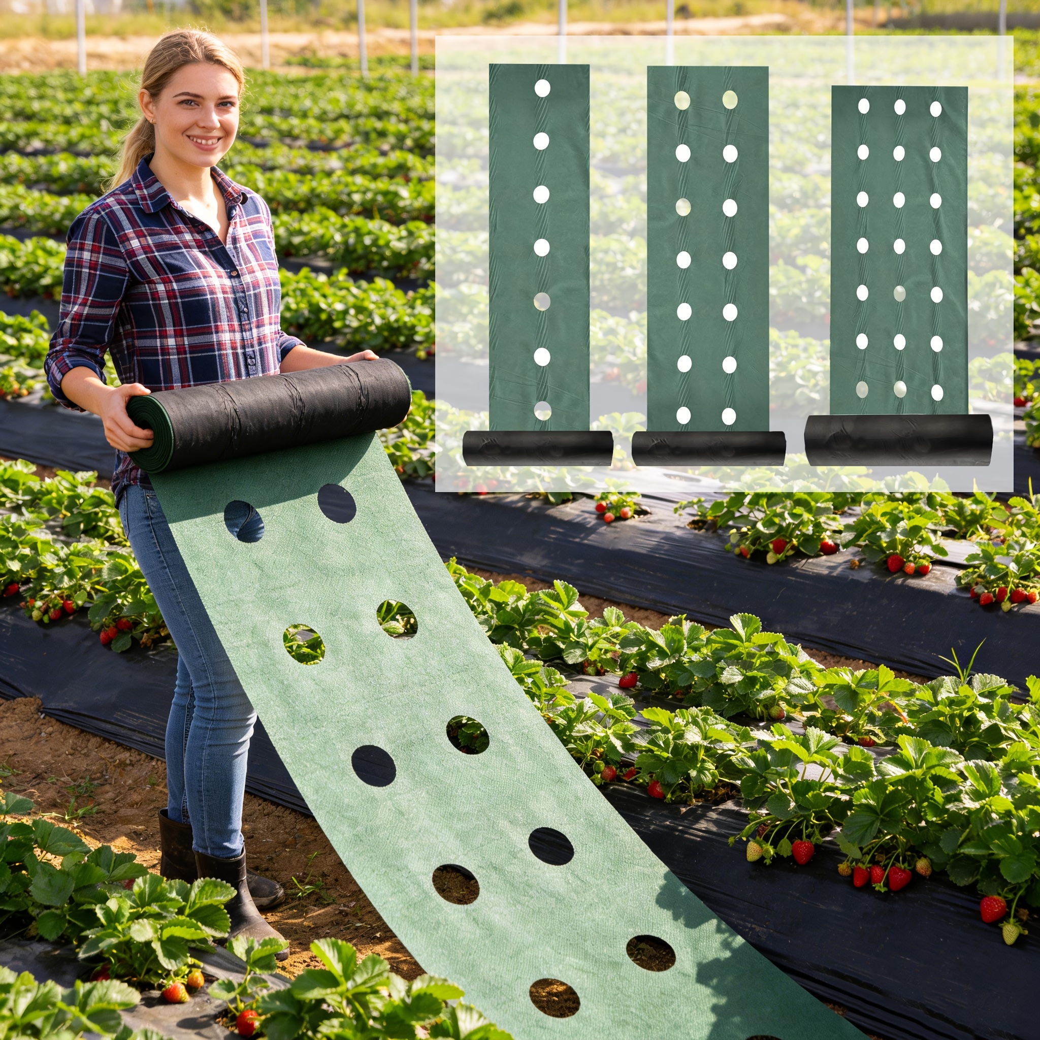 heavy duty double layer perforated   barrier suitable for garden ground cover strawberry tomato vegetable beds breathable water permeable pp fabric with 8cm hole diameter   for lawn soil irrigation systems