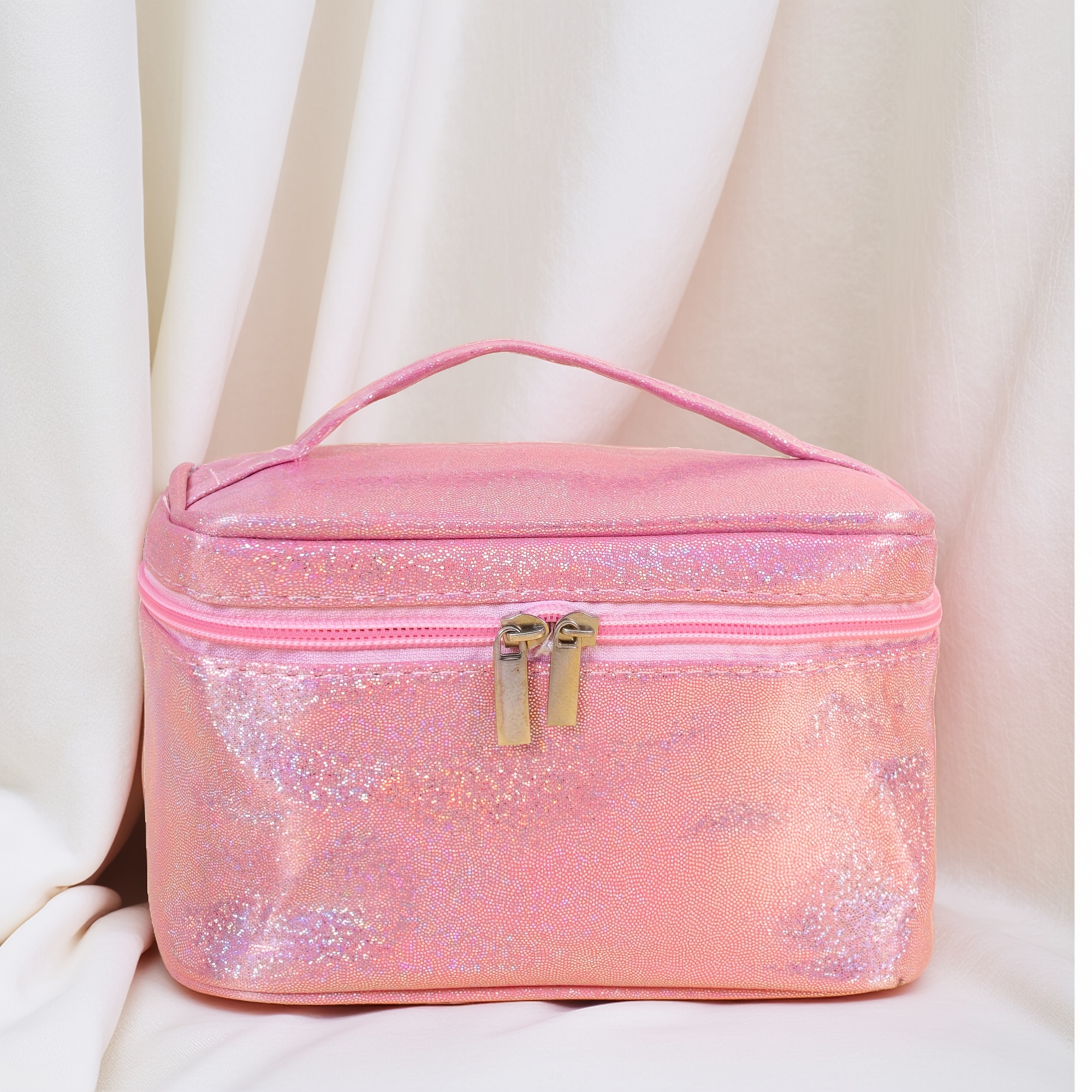 E-shop Neue glitzernde quadratische Kosmetiktasche, Kulturtasche, Organizer im Ins-Stil. für Ausflüge, Reisen Trips. Großes Fassungsvermögen, leicht zu