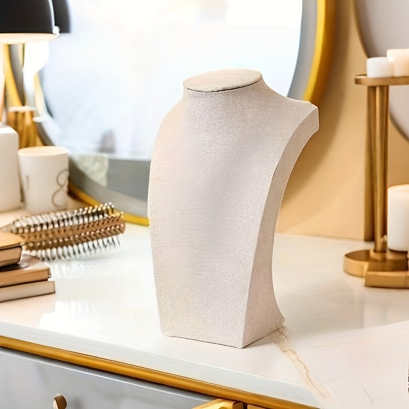 Image of Beige Velvet Mannequin With Pearl Necklace Display - Jewelry Showcase For , Live Broadcasts Stalls, Durable Polyester Back To Accessory, No , Jewelry Display, , Quality