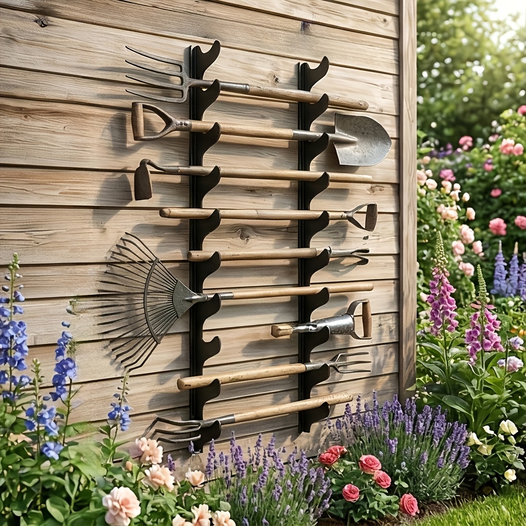2pcs heavy duty wall mount tool rack space saving garden garage tool organizer for shed   use