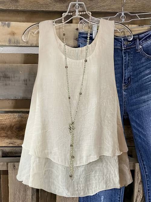 womens plus size sleeveless elegant top lightweight breathable blue round neck vest machine washable spring summer casual wear elegant collection sophisticated design textured fabric