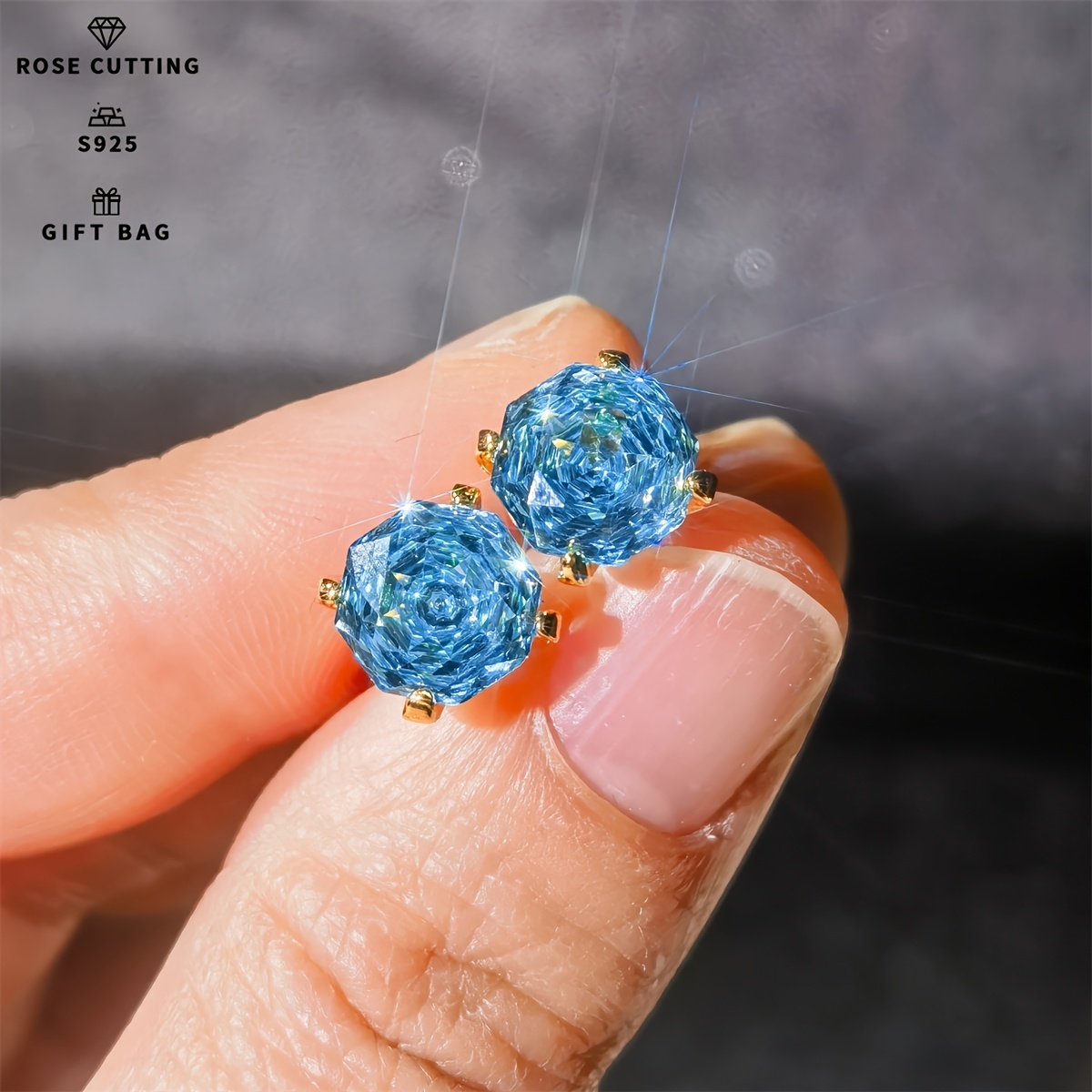Women's S925 Sterling Silver Topaz Blue Rose Cut Zircon Earrings