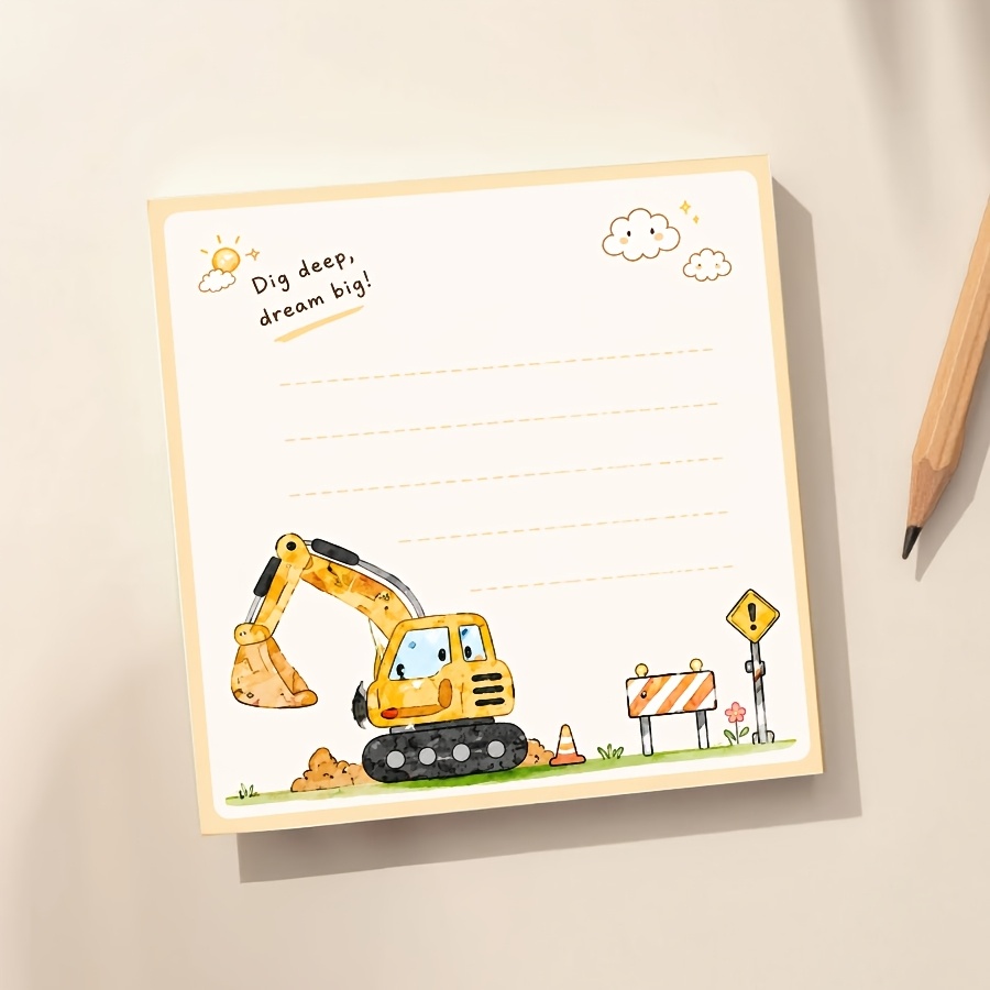 TEMU Bloc-notes de construction excavatrice , bloc-notes d'écriture Kawaii Digger avec un design de motivation " , rêve grand !", papeterie de bureau