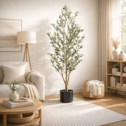 Olive Tree 7Ft, 6Ft, 5Ft | Artificial Indoor Olive Tree With Fruits, Plastic, , Floor Placement, Container, No Electricity Needed For Home, House, Office Decor