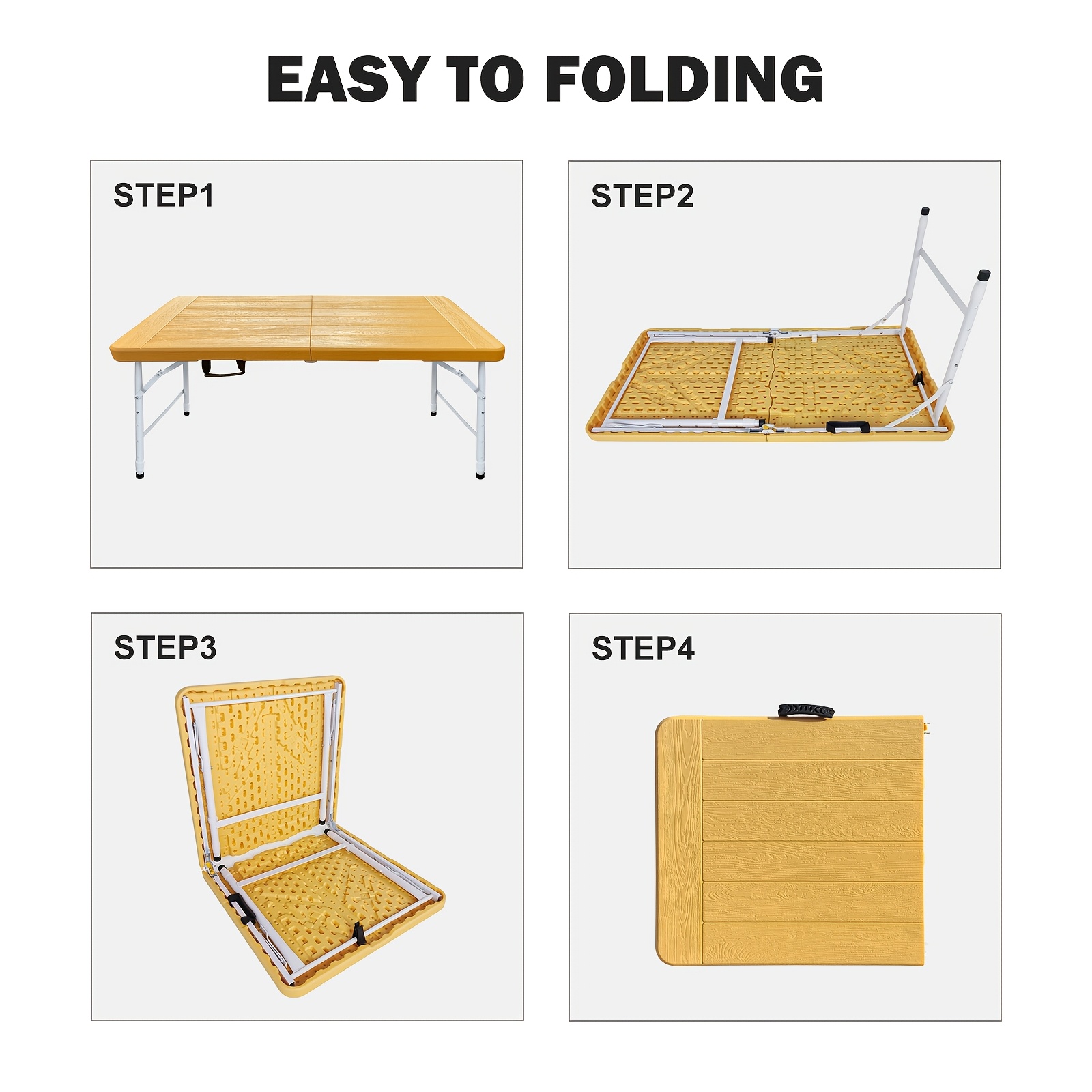 4FT Yellow Folding Table, Portable Table with Handle, Sturdy Steel Legs for Heavy-Duty Use, Ideal for Parties, Dining, Weddings, Events, Picnics, Indoor And Outdoor Activities, Camping