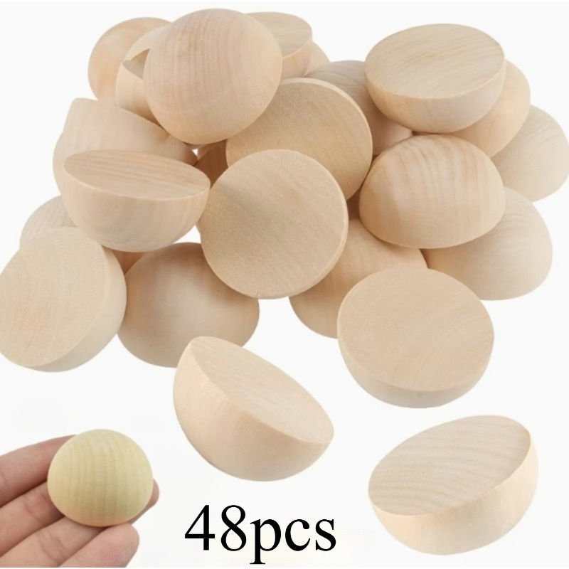 TEMU Half Beads, 48pcs Unfinished Wooden Beads Round Split Wooden Balls, For Craft Art Decorations Painting