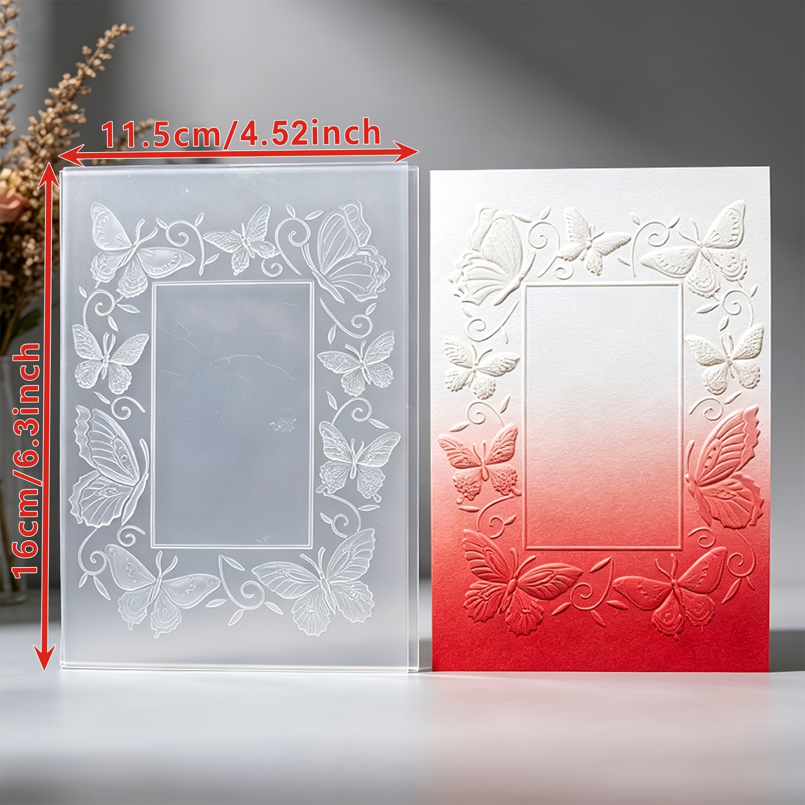 TEMU Moule pour carte de vœux en acrylique transparent avec panneau en et cadre photo papillon de style européen