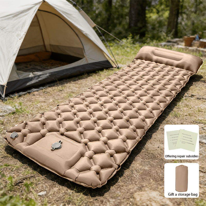 TEMU Colchoneta Inflable con Almohada, Ideal para Camping - Bomba de Pie Incorporada, Kit de Reparación Incluido, Inflado Rápido, Uso en Estanques,