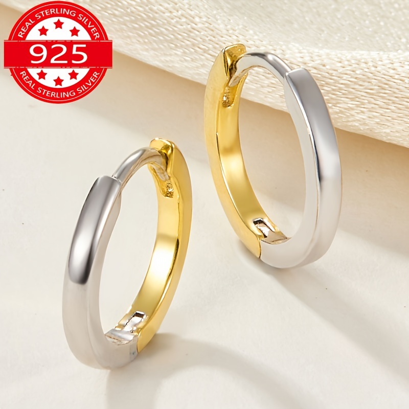 

925 Sterling Silver Two-tone Hoop Earrings, Simple Sleek Design, Elegant And Versatile, Perfect Gift For Men Or Women, Casual Style