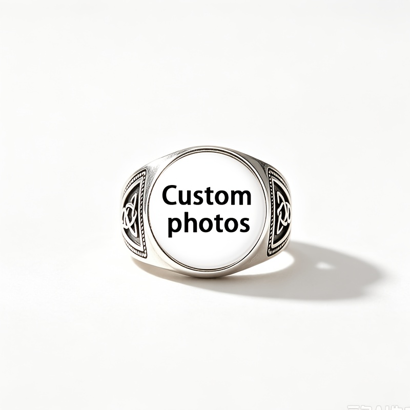 TEMU 1pc Ring With Side-engraved Patterns, Customizable With Any Image. Self- Family, , , Or Couple Photos. In Unisex Styles, A Perfect Collectible