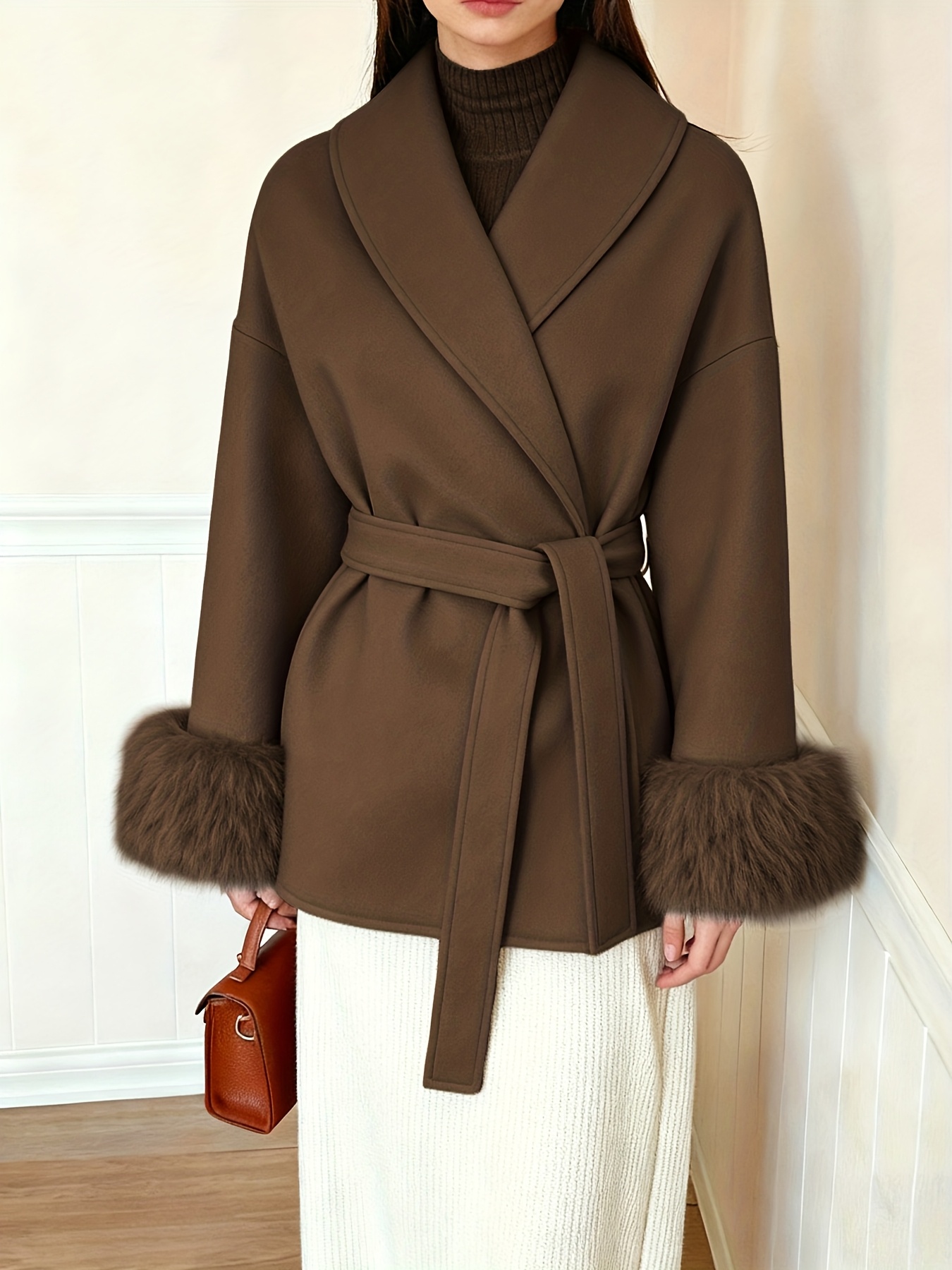 womens fashion elegant furry sleeve coat autumn winter womens clothing Product details 7