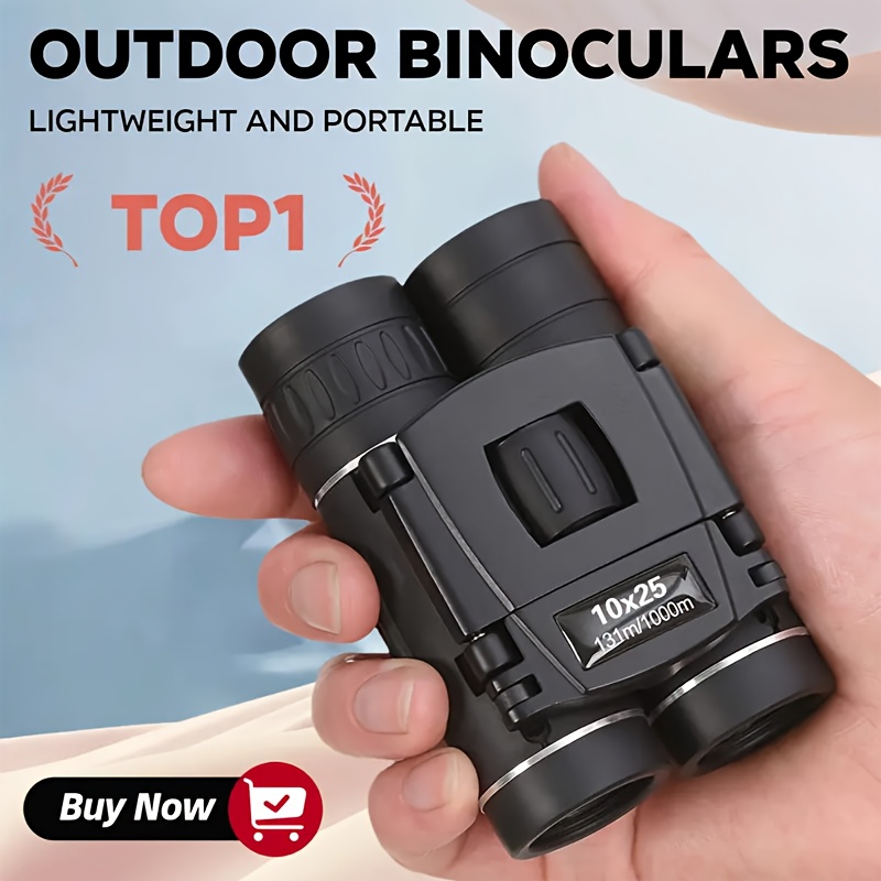 TEMU 10x Magnification Compact Foldable Binoculars, All-optical Glass, Free Storage Bag, Lanyard, High-magnification Mini Pocket Binoculars, Small
