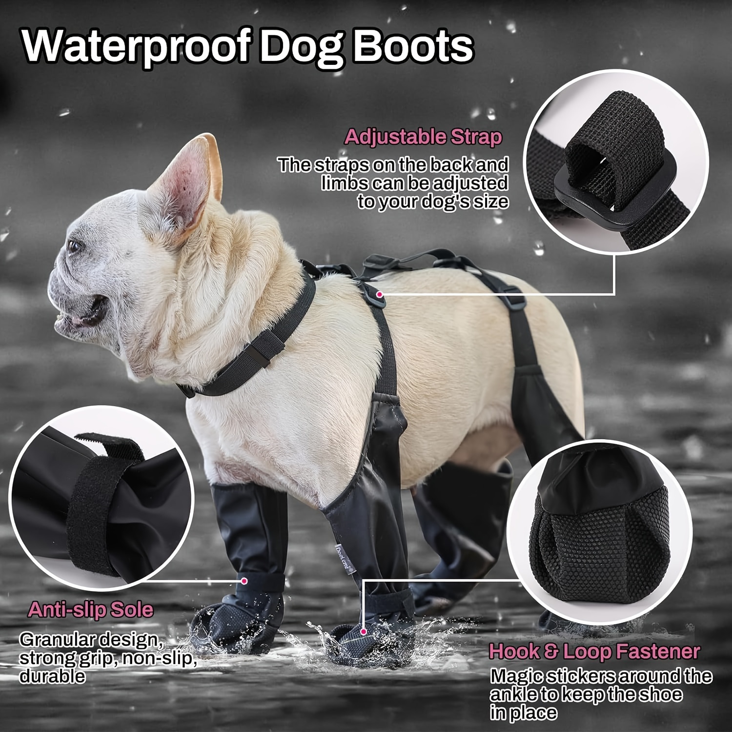 TEMU Adjustable Waterproof Dog Rain Boots With Straps - Anti-slip, Durable Paw Protectors For Small To Large Breeds, Outdoor On Snowy & Muddy Terrain, Waterproof Boots, Best For Christmas